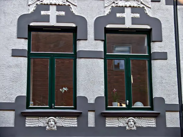Ornate Facade Windows Hanshaugen Oslo Norway — Stock Photo, Image