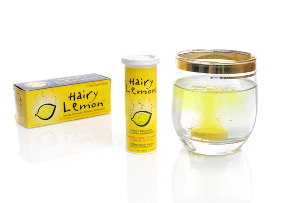 Hairy Lemon Efferfescent Dietary Supplement Vitamin — Stock Photo, Image
