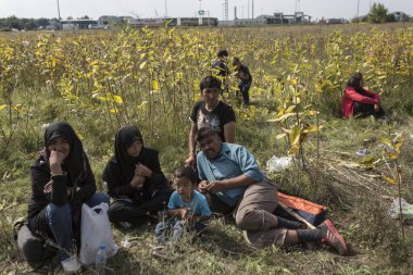 SERBIA, Horgos: Macaristan 16 Eylül 2015 'te sınır kapısını kapattıktan sonra, mülteciler Sırbistan-Macaristan sınırında trafiği engelleyerek bekliyorlar.