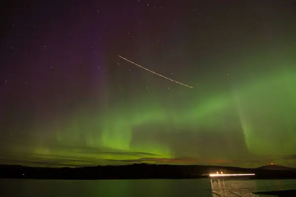 Aurora Boreal Luces Del Norte Nordlys Cielo Nocturno Sobre Fiordos — Foto de Stock