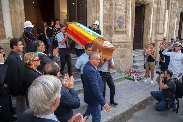 Italy Palermo Funeral Giovanni Porto Held September 2015 Mayor Leoluca — Stock Photo, Image