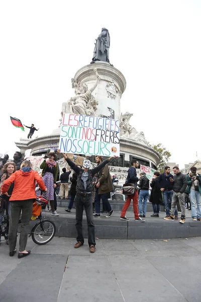 Paris Frankreich Demonstranten Auf Einer Flüchtlingsdemo — Stockfoto