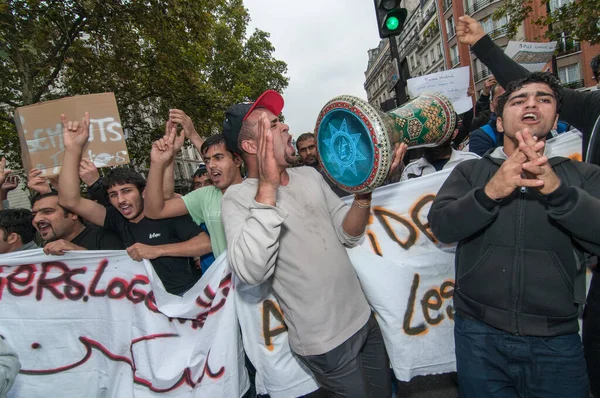 Francia París Personas Manifestación Refugiados —  Fotos de Stock