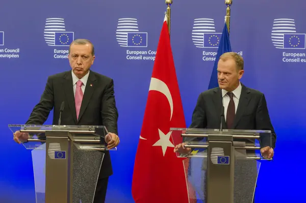 Belgien Brüssel Der Türkische Präsident Recep Tayyip Erdogan Spricht Auf — Stockfoto