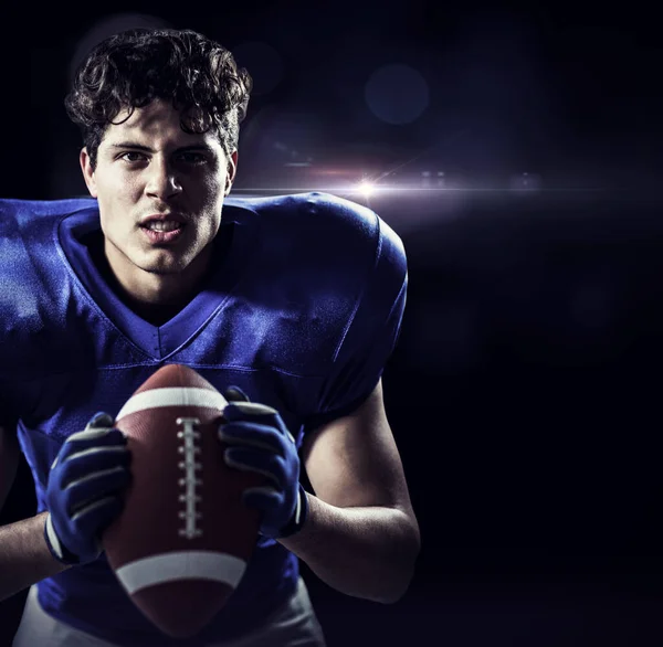 Composite Image Portrait Aggressive American Football Player — Stock Photo, Image