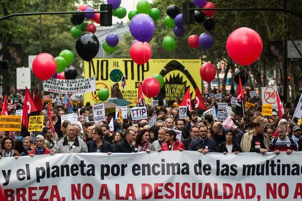 Madrid Ttip Trade Deal Protest — Stock Photo, Image