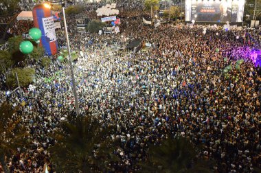ISRAEL, Tel Aviv: A general view shows people attending a commemorative rally in memory of late Israeli prime minister Yitzhak Rabin, at Rabin Square in the Israeli coastal city of Tel Aviv on October 31, 2015.