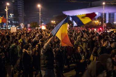 Romanya, Bükreş - 10 Ağustos 2018: Romanya 'da siyasi protestolar