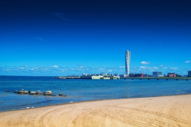 Turning Torso ile İsveç Malmö Batı liman alanı Cityscape