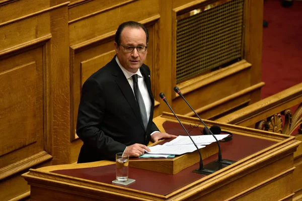 Grécia Atenas Presidente Francês François Hollande Proferiu Discurso Durante Sessão — Fotografia de Stock