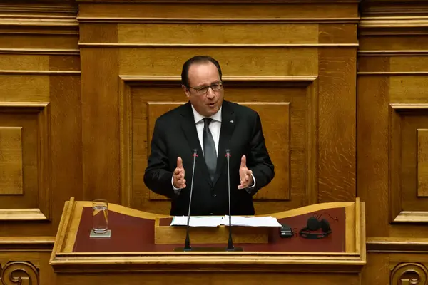 Grécia Atenas Presidente Francês François Hollande Proferiu Discurso Durante Sessão — Fotografia de Stock