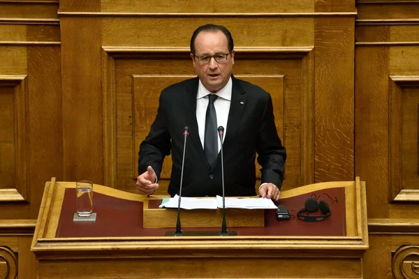Greece Athens French President Francois Hollande Delivers Speech Plenary Session — Stock Photo, Image