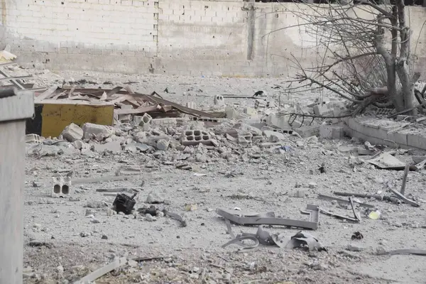Syria Airstrike Harastě Zničené Budovy Obci — Stock fotografie