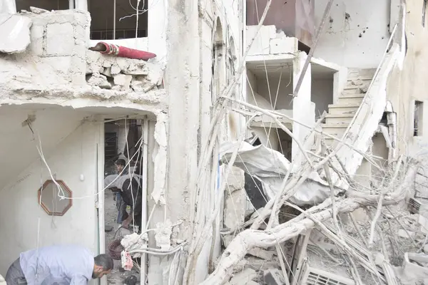Siria Aerstrike Aftermath Harasta Destruyó Edificios Aldea — Foto de Stock