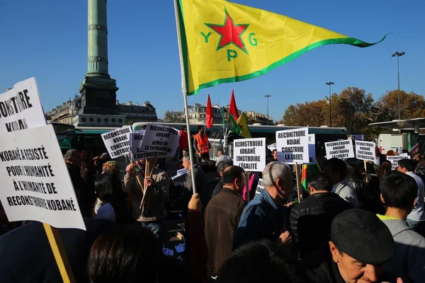 Frankrig Paris Folk Prokurdisk Demonstration Til Støtte Kobane Paris Frankrig - Stock-foto