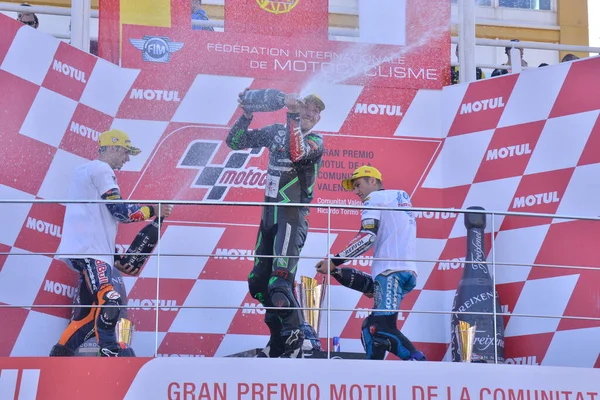 Espanha Cheste Pódio Após Corrida Moto3 Grande Prêmio Valência Ricardo — Fotografia de Stock