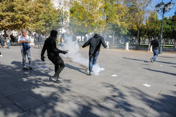 Görögország Athens Sztrájk Demonstráció Európai Unió Megmentése Ellen — Stock Fotó