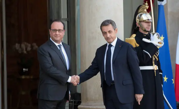 France Paris French President Francois Hollande Greets Nicolas Sarkozy Former — Stock Photo, Image