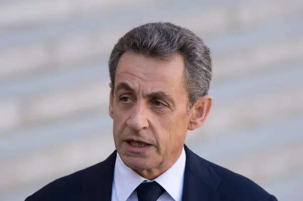 stock image FRANCE, Paris : Nicolas Sarkozy, former president and current head of the Les Republicains political party, stands before a meeting at the Elysee Palace in Paris, France on November 15, 2015.