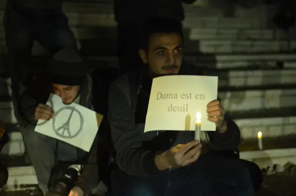 Syria Paris Attacks Vigil Douma — Stock Photo, Image