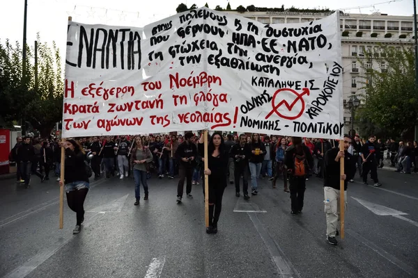 Atens Öğrenci Ayaklanması Yürüyüşü Üzerine Çatışmalar — Stok fotoğraf
