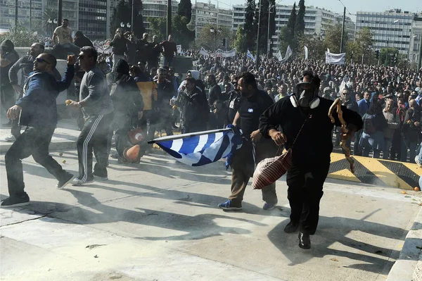 Griekenland Rellen Demonstratie Tegen Reddingsoperatie Van Europese Unie — Stockfoto