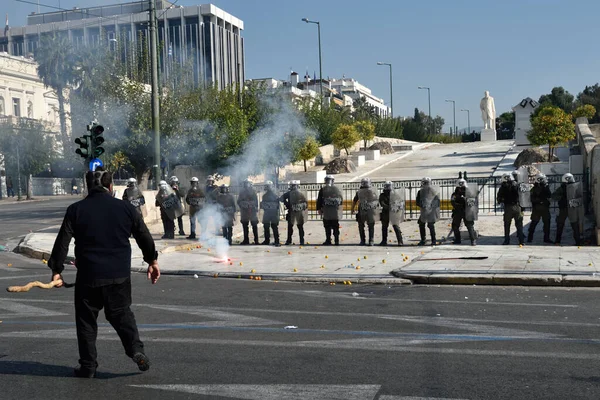 Griechenland Athen Ausschreitungen Bei Demonstration Gegen Rettungspaket Der Europäischen Union — Stockfoto