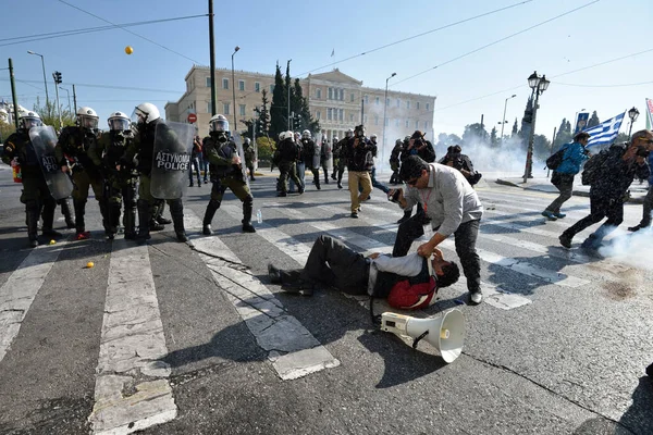 Griechenland Athen Ausschreitungen Bei Demonstration Gegen Rettungspaket Der Europäischen Union — Stockfoto