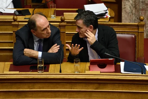 Greece Athens Minister Economy Giorgos Stathakis Left Minister Finance Euclid — Stock Photo, Image