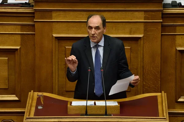 Greece Athens Minister Economy Giorgos Stathakis Addresses Greece Hellenic Parliament — Stock Photo, Image