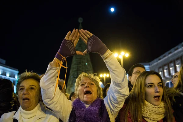 Madrid Pessoas Protesto Contra Violência Das Mulheres — Fotografia de Stock