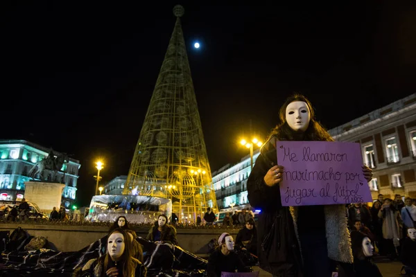 Madrid Persone Protesta Contro Violenza Delle Donne — Foto Stock