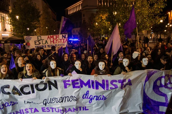 Madrid Pessoas Protesto Contra Violência Das Mulheres — Fotografia de Stock
