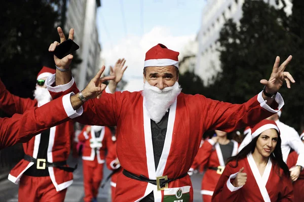 Grecia Atenas Corredores Vestidos Con Disfraces Papá Noel Participan Segunda — Foto de Stock