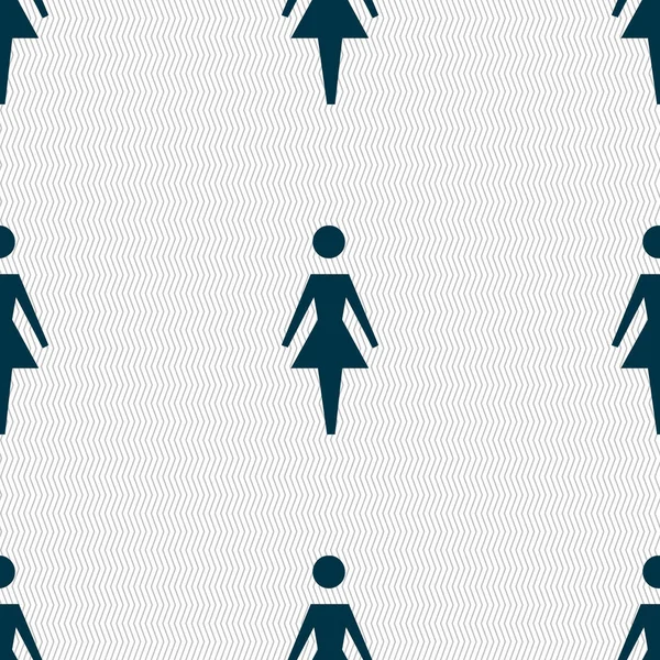 Female sign icon. Woman human symbol. Women toilet. Seamless abstract background with geometric shapes.