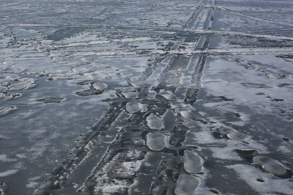 Frozen River Traces Winter Season — Stock Photo, Image