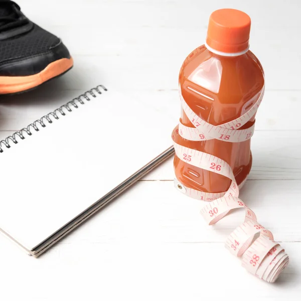 Chaussures Course Jus Orange Ruban Mesurer Bloc Notes — Photo