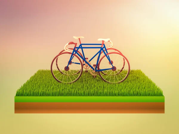 Rowery Izometryczne Zielonej Trawie — Zdjęcie stockowe
