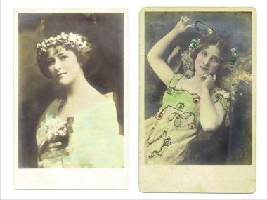Hanımlı Antika kartpostalların fotoğrafını tara 