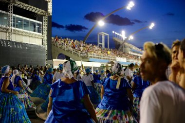 BRAZIL, Sao Paulo: 30 Ocak 2016 'da Sao Paulo, Brezilya' daki Sao Paulo Sambadrome 'da yapılan son provalarda bir karnaval şenliği resmedildi.