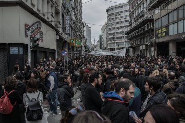 GREECE, Atina: Göstericiler 4 Şubat 2016 'da büyük çaplı bir protesto sırasında Atina sokaklarında toplandılar