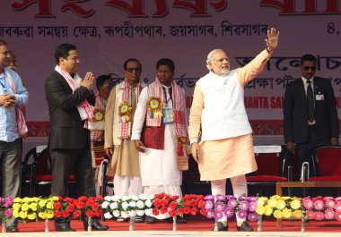 INDIA, Sivasagar: Hindistan Başbakanı Narendra Modi 5 Şubat 2016 'da Assam eyaletinin Joysagar ilçesinde Sivasagar' da miting yaptı.. 