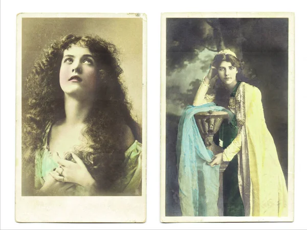 Scan Foto Von Antiken Postkarten Mit Damen — Stockfoto