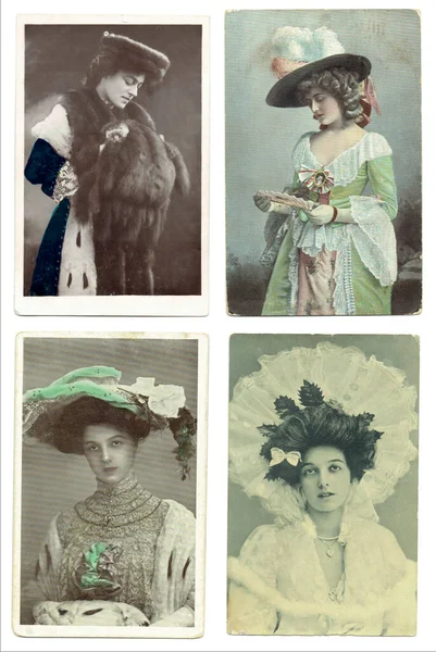Digitalizar Foto Postais Antigos Com Senhoras — Fotografia de Stock