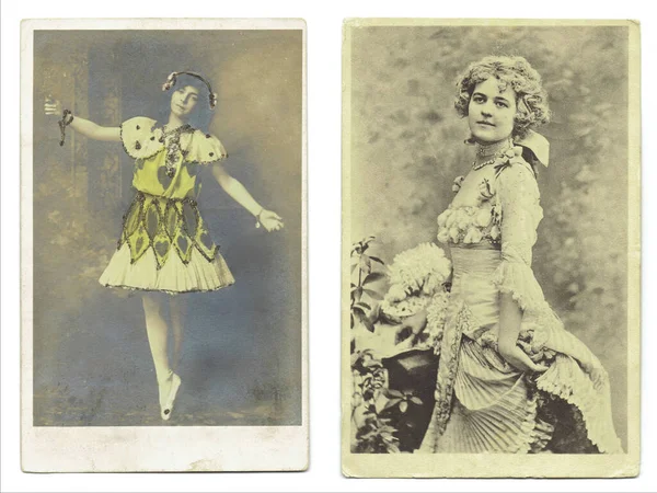 Φωτογραφία Σάρωσης Από Αντίκες Κάρτες Κυρίες — Φωτογραφία Αρχείου