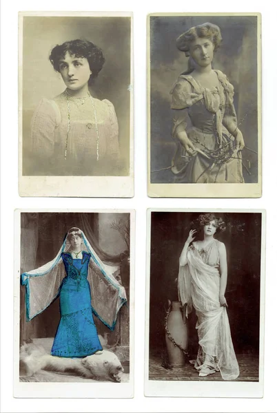 Scan Photo Antique Postcards Ladies — Stock Photo, Image