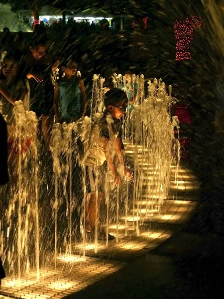 Peru Lima Dezenas Pessoas Assistem Show Luz Água Frente Maior — Fotografia de Stock