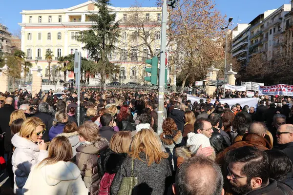 Grecia Salónica Manifestantes Durante Una Protesta Contra Las Reformas Las —  Fotos de Stock