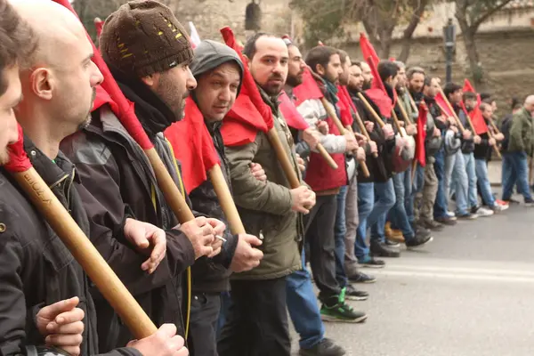 Greece Thessaloniki Demonstrators Protest Pension Reforms Thessaloniki Greece February 2016 — Stock Photo, Image