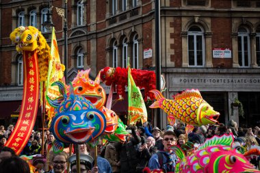 people celebrating Chinese New Year at London clipart